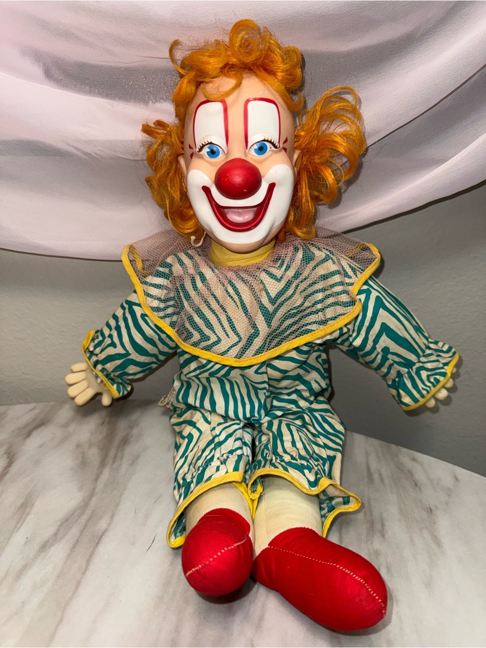 Goldberger Clarabelle Clown Doll 18" Vintage 1977 Red Curly Hair Blue Eyes